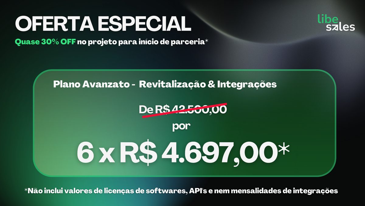 Slide real de investimento de um projeto LibeSales: de R$ 42.500 por 6 vezes de R$ 4.697